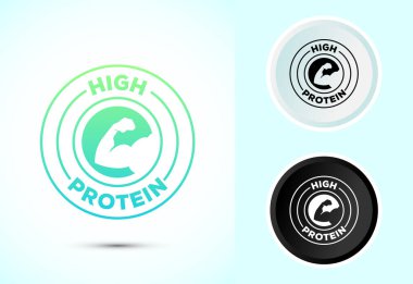 Yüksek protein simgesi, ambalaj için yüksek protein etiketi tasarımı, sağlıklı beslenme rozeti