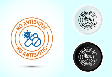 Antibiyotik içermeyen ikon tasarımı çizimi, antibiyotik etiketi yok. Organik, sağlıklı, doğal