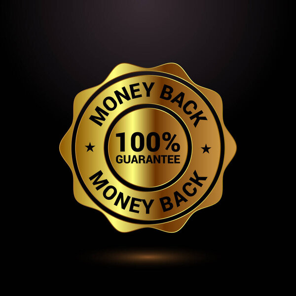 Возврат денег гарантирует иконку рисунка. Возврат денег гарантия значок и этикетка, стиль золотой цвет
