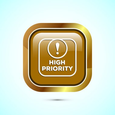 Yüksek öncelikli simge tasarımı çizimi. Yüksek öncelikli etiket işareti işareti, altın renkli kare tasarım