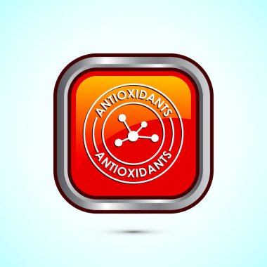 Antioksidan ikon tasarımı açısından zengin. Antioksidan zengin gıda etiketi işareti, Turuncu renk kare tasarımı