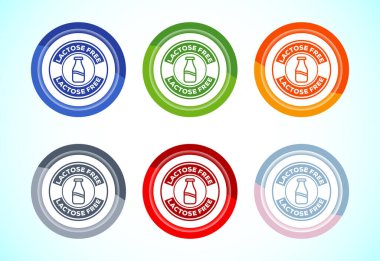 Laktoz içermeyen simge tasarımı illüstrasyon, sağlıklı gıda konsepti, 6 renk düğmesi tasarımı