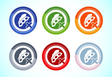 Soya ya da soya ikonu tasarımı çizimi. Soya alerjeni olmayan ürün besin işareti, 6 renk düğme dizaynı