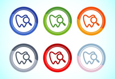 Diş bakımı ikonu tasarımı illüstrasyonu. Diş hekimi için diş bakımı simgesi, diş kliniği, 6 renk düğmesi tasarımı