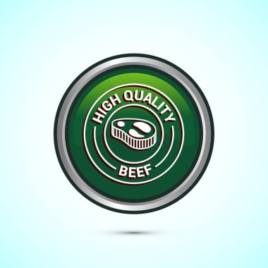 Yüksek kaliteli sığır eti tasarımı çizimi, yüksek kaliteli et rozeti, taze et etiketi, yeşil renkli yuvarlak düğme tasarımı