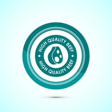 Yüksek kaliteli sığır eti tasarımı çizimi, yüksek kaliteli et rozeti, taze et etiketi, Teal renk düğmesi tasarımı
