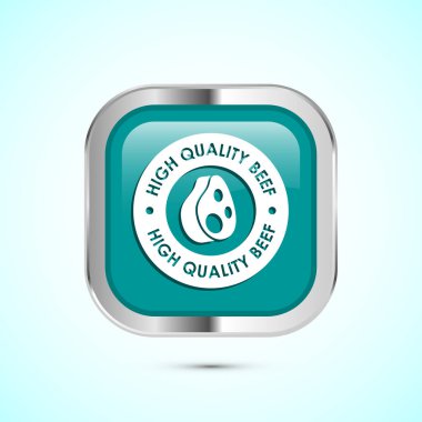 Yüksek kaliteli sığır eti tasarımı çizimi, yüksek kaliteli et rozeti, taze et etiketi, Teal renk kare tasarımı