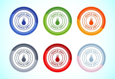 Hızlı kuru simge tasarımı çizimi. Hızlı kuru temizleme servisi işareti, 6 renk düğmesi dizayn seti