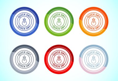 Hızlı kuru simge tasarımı çizimi. Hızlı kuru temizleme servisi işareti, 6 renk düğmesi dizayn seti