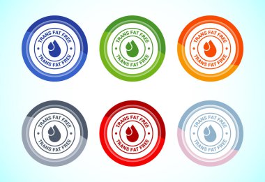 Trans yağsız simge tasarımı illüstrasyonu, Sağlıklı konsept için sıfır trans yağ simgesi, 6 renk düğmesi tasarımı