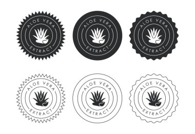 Aloe vera ayıklama simge tasarımı illüstrasyonu. Ürün ambalajı için Aloe vera rozet etiketi