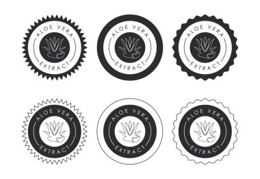Aloe vera ayıklama simge tasarımı illüstrasyonu. Ürün ambalajı için Aloe vera rozet etiketi