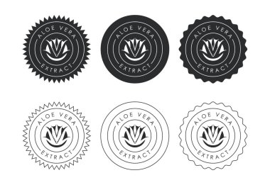 Aloe vera ayıklama simge tasarımı illüstrasyonu. Ürün ambalajı için Aloe vera rozet etiketi