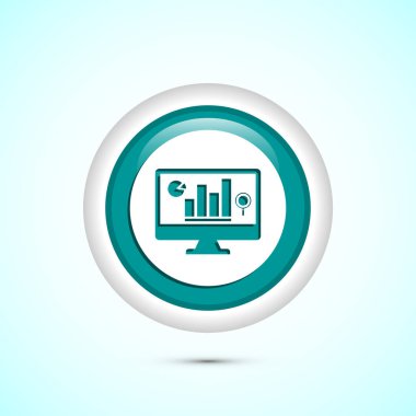 Veri analiz simgesi tasarımı. Pazar araştırma işareti, analitik simge, Teal renk yuvarlak düğme tasarımı