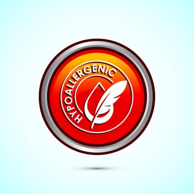 Hipoalerjenik test edilmiş ikon tasarımı çizimi. Kozmetik sertifika etiketi, hipoalerjenik simge işareti, turuncu renk yuvarlak düğme tasarımı