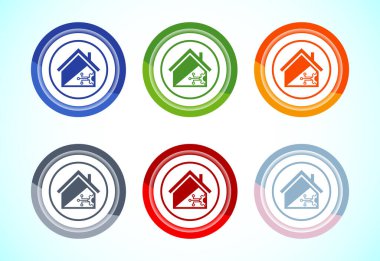 Akıllı ev simgesi tasarımı illüstrasyonu, Akıllı ev işareti sembolü, 6 renk düğmesi tasarımı