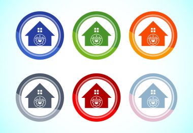 Akıllı ev simgesi tasarımı illüstrasyonu, Akıllı ev işareti sembolü, 6 renk düğmesi tasarımı
