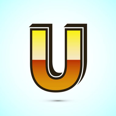 3 boyutlu İngilizce U harfi altın rengi. Şirket iş kimliği için grafiksel alfabe sembolü