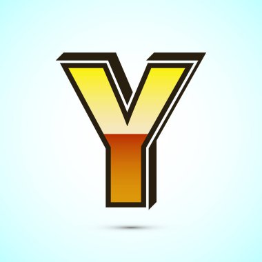 3D İngiliz harfi Y, altın renginde. Şirket iş kimliği için grafiksel alfabe sembolü
