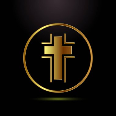 Hristiyan haçı tasarım çizimi, din işareti. Altın renkli kutsal haç logosu sembolü
