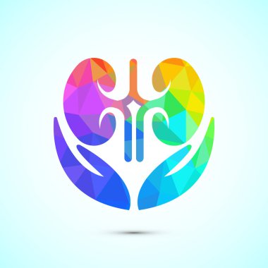 Böbrek ikonu tasarımı çizimi. İnsan organı ikonu, böbrek bakım logosu sembolü. düşük poli biçimi