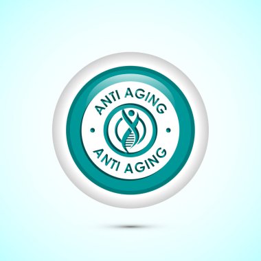 Yaşlanma karşıtı ikon tasarımı çizimi. Logo için simge, mobil uygulama, web sitesi, işaret, sembol. Teal renk yuvarlak düğme tasarımı