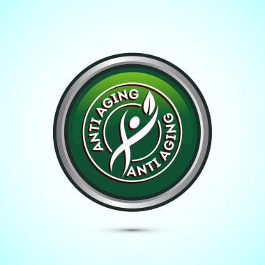 Yaşlanma karşıtı ikon tasarımı çizimi. Logo için simge, mobil uygulama, web sitesi, işaret, sembol. Yeşil renkli yuvarlak düğme tasarımı