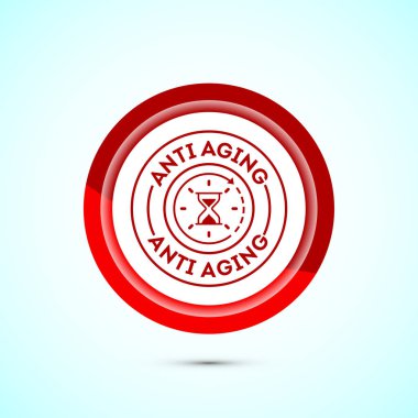 Yaşlanma karşıtı ikon tasarımı çizimi. Logo için simge, mobil uygulama, web sitesi, işaret, sembol. Kırmızı renk düğmesi tasarımı