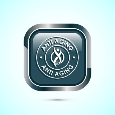 Yaşlanma karşıtı ikon tasarımı çizimi. Logo için simge, mobil uygulama, web sitesi, işaret, sembol. Gri renkli kare düğme tasarımı