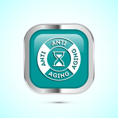 Yaşlanma karşıtı ikon tasarımı çizimi. Logo için simge, mobil uygulama, web sitesi, işaret, sembol. Teal renk kare düğmesi tasarımı