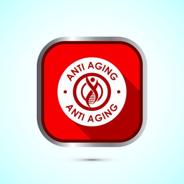 Yaşlanma karşıtı ikon tasarımı çizimi. Logo için simge, mobil uygulama, web sitesi, işaret, sembol. Kırmızı gölge düğmesi tasarımı