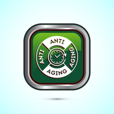 Yaşlanma karşıtı ikon tasarımı çizimi. Logo için simge, mobil uygulama, web sitesi, işaret, sembol. Yeşil renkli kare düğme tasarımı