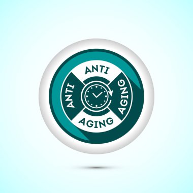 Yaşlanma karşıtı ikon tasarımı çizimi. Logo için simge, mobil uygulama, web sitesi, işaret, sembol. Teal renk gölge düğmesi tasarımı