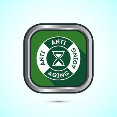 Yaşlanma karşıtı ikon tasarımı çizimi. Logo için simge, mobil uygulama, web sitesi, işaret, sembol. Yeşil gölge düğmesi tasarımı 