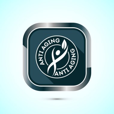Yaşlanma karşıtı ikon tasarımı çizimi. Logo için simge, mobil uygulama, web sitesi, işaret, sembol. Gri renk gölge düğmesi tasarımı
