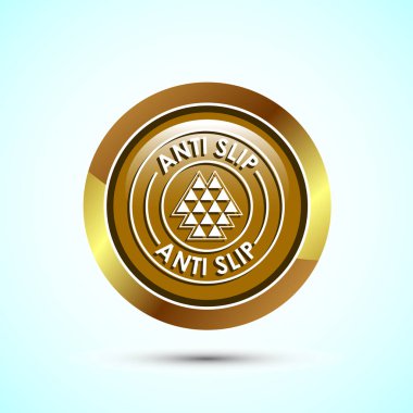 Anti-slipon tasarım illüstrasyonu. Kayma önleme simgesi, kaydırma önleme simgesi, altın rengi yuvarlak düğme tasarımı