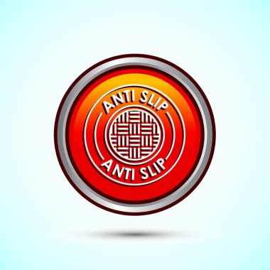 Anti-slipon tasarım illüstrasyonu. Kayma güvenliği olmayan simge, kayma önleme işareti sembolü, turuncu renk yuvarlak düğme tasarımı