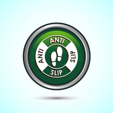 Anti-slipon tasarım illüstrasyonu. Kayma önleme simgesi, kayma önleme simgesi, yeşil renkli yuvarlak düğme tasarımı