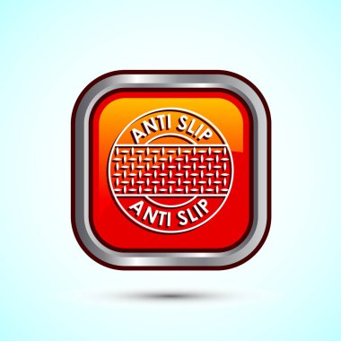 Anti-slipon tasarım illüstrasyonu. Kayma güvenlik simgesi olmayan, Slip önleme işareti sembolü, Turuncu renk kare düğmesi tasarımı