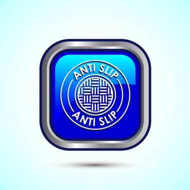 Anti-slipon tasarım illüstrasyonu. Kayma önleme simgesi, kayma önleme simgesi, mavi renkli kare düğme tasarımı