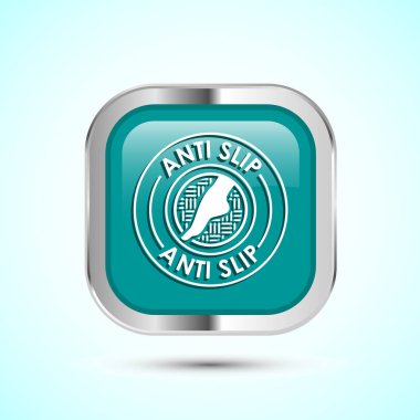 Anti-slipon tasarım illüstrasyonu. Kayma güvenlik simgesi olmayan, Slip önleme işareti sembolü, Teal renk kare düğmesi tasarımı