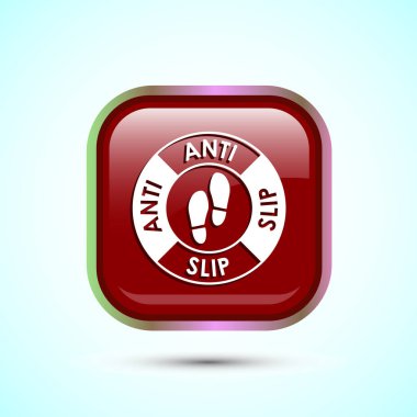 Anti-slipon tasarım illüstrasyonu. Kayma önleme simgesi, kayma önleme simgesi, kırmızı renk kare tasarımı