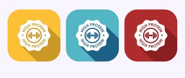 Yüksek protein simgesi, yüksek protein etiketi tasarımı, gölge düğmesi tasarımında sağlıklı beslenme rozeti