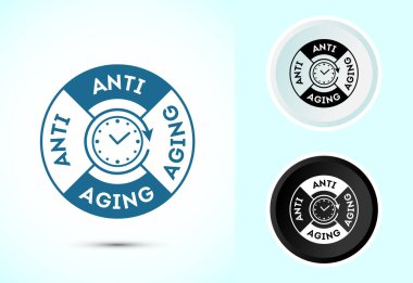 Yaşlanma karşıtı ikon tasarımı çizimi. Yaşlanma karşıtı işaret, renkli sembol, siyah beyaz