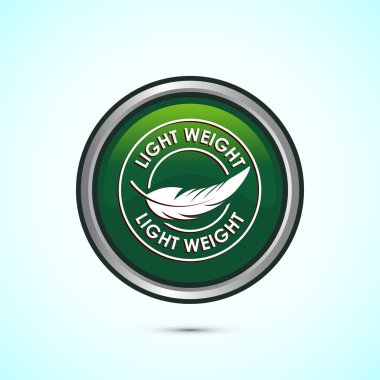 Hafif sıklet tasarım illüstrasyonu. Tüy simgesi, Hafif Ağırlık İşaret sembolü, Yeşil Renk Yuvarlak Düğme Tasarımı
