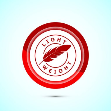 Hafif sıklet tasarım illüstrasyonu. Tüy simgesi, Hafif Ağırlık simgesi işareti, Kırmızı Renk Düğmesi tasarımı