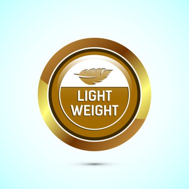 Hafif sıklet tasarım illüstrasyonu. Tüy simgesi, Hafif Ağırlık işareti işareti, Altın renkli yuvarlak düğme tasarımı