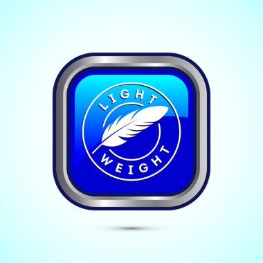 Hafif sıklet tasarım illüstrasyonu. Tüy simgesi, Hafif Ağırlık işareti işareti, Mavi renk kare tasarımı