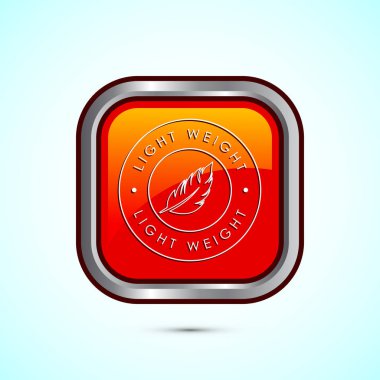 Hafif sıklet tasarım illüstrasyonu. Tüy simgesi, Hafif Ağırlık İşaret sembolü, Turuncu Renk Kare Tasarım