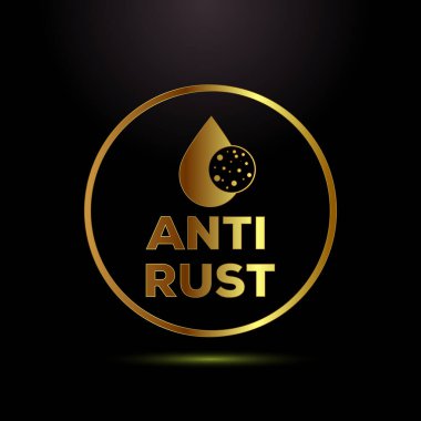 Pas önleyici ikon tasarımı çizimi. Antioksidasyon işareti, pasa dayanıklı altın rengi sembol